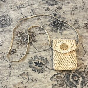 Woven Cream Crossbody Phone Bag with Sunflower Accent